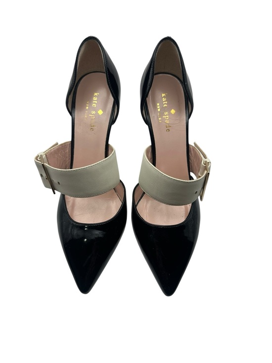 kate spade Shoes - kate spade Black Patent Pointed-Toe Pumps with Cream Strap